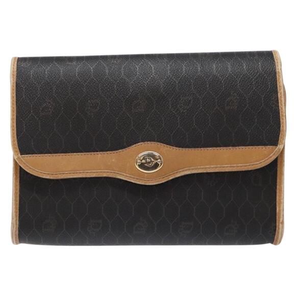 DIOR Honeycomb Canvas Chain Shoulder Bag Pvc Black Gold - Picture 2 of 12